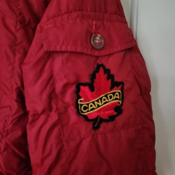 Vintage Eddie Bauer Red Down Quilted Pullover Jacket Canada Patch 80's Cabincore - Picture 5 of 12